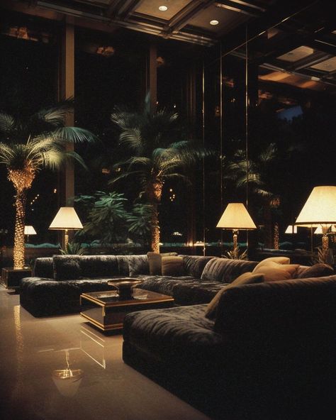 1980s modern luxury aesthetic 🖤🌴 [AI] #80s #interiordesign #80saesthetic #vaporwave #dreamcore #nostalgiacore #liminalspaces #80smusic… | Instagram Modern Luxury Aesthetic, Penthouse Aesthetic, Miami Chic, 80s Miami, 1980s Interior, Apartment Paris, 80s Interior Design, 80s House, 80s Home