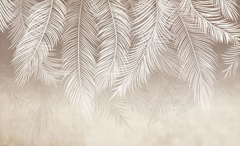 Grey And Gold Wallpaper, Palm Leaves Wallpaper, Wallpaper Designs For Walls, 3d Wallpaper Design, Wall Painting Techniques, Feather Wallpaper, Palm Leaf Wallpaper, Tropical Palm Leaves, Bedroom Wall Paint