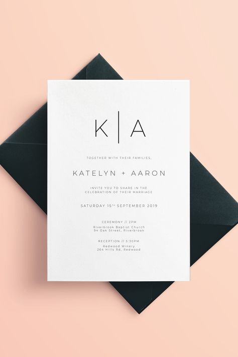 Minimalist Wedding Invitation Design, Minimalist Wedding Invitation Modern, Minimal Wedding Invitation, Minimalist Wedding Invitation, Modern Minimalist Wedding, Handmade Wedding Invitations, Invitations Diy, 카드 디자인, Carton Invitation