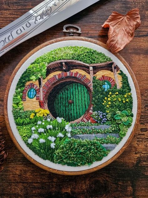 Hobbit Embroidery Patterns, Hobbit Door Embroidery, Hobbit Hole Embroidery, The Hobbit Embroidery, Hobbit Embroidery, Lord Of The Rings Embroidery, Lotr Embroidery, Lotr Crochet, Hobbit Decor