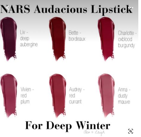 Dark Winter Lipstick, Burnished Winter, Jewel Winter, Winter Lipstick Colors, Dark Lipstick Shades, Winter Lipstick, Deep Winter Palette, Color Seasons, Deep Winter Colors