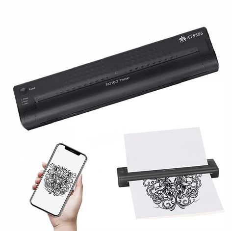 YILONG Tattoo Stencil Printer Mini Portable Stencil Printer for Tattooing USB Wireless Bluetooth Black Tattoo Transfer Machine Tattoo Supplies, Compatible with Android, iOS Phone and PC-Side Hairstylist Quotes, Machine Tattoo, Tattoo Transfers, Black Tattoo, Ios Phone, Tattoo Stencil, Thermal Printer, Tattoo Supplies, Tattoo Stencils