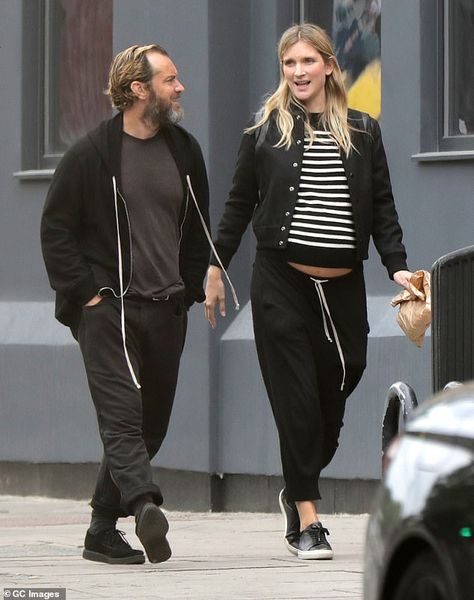 Jude Law, 47, and Phillipa Coan, 33, step out in London weeks after she was seen heavily pregnant | Daily Mail Online Jude Law Style, 33 Weeks Pregnant, Heavily Pregnant, Baby News, Pregnant Celebrities, Simple Black Dress, Jude Law, Gary Oldman, Hugh Dancy