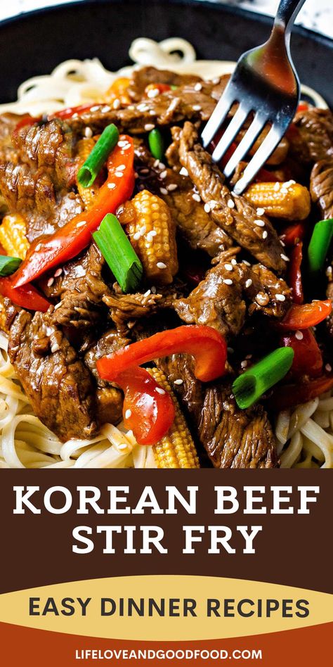 Beef Stir Fry With Rice Noodles, Korean Stir Fry Recipes, Miso Beef Stir Fry, Beef Rice Noodle Recipes, Beef And Rice Noodle Recipes, Beef Rice Noodle Stir Fry, Stirfry Beef With Noodles, Korean Beef Stir Fry Recipes, Korean Beef And Noodles