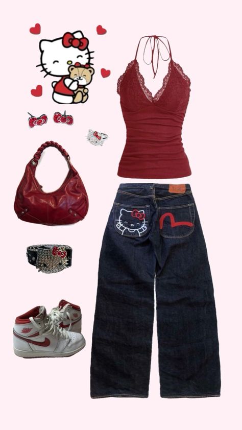 #hellokitty #redfit #hellokittyoutfit #pink #red Hello Kitty, Motivation Ideas, Ideas Outfit, Stylish Outfit, Pink Red, Outfit Ideas, Kitty, Wardrobe, Red