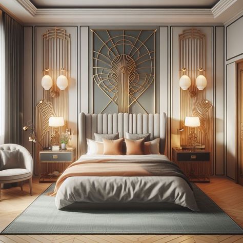 Retro Modern Bedroom, Art Deco Interior 1920s, Art Deco Interior Bedroom, Modern Art Deco Bedroom, 1920s Bedroom, Art Deco Bedroom Decor, Art Deco Style Furniture, Artdeco Interiors, Art Deco Bedrooms