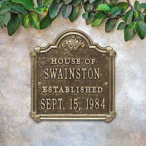 Chatham Personalized Anniversary Aluminum Plaque- Antique Brass - #18027D House Appliances, Charleston House, Wedding Plaques, House Name Signs, Personalization Mall, House Plaques, Address Plaques, Custom Plaques, Brass Plaques