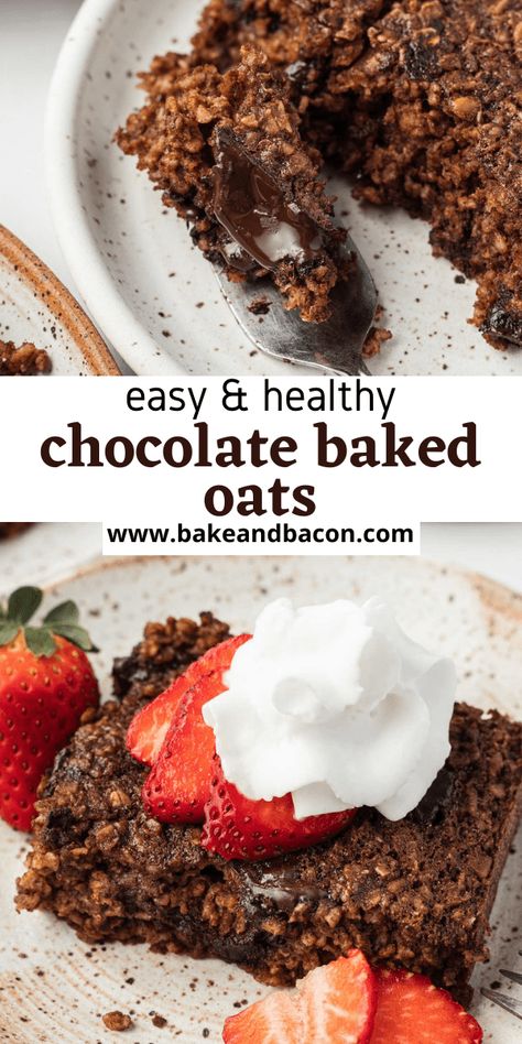 Chocolate Baked Oats Oats Dessert Recipes Healthy, Baked Chocolate Almond Oatmeal, Quick Oat Baked Oatmeal, Quick Oat Dessert, Baked Quick Oats, Healthy Chocolate Oatmeal Bars, Healthy Baked Chocolate Oatmeal, Chocolate Oat Recipes, Chocolate Protein Oatmeal Bake