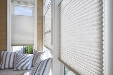 This kitchen nook's windows are covered perfect with Hunter Douglas Duette shades! #kitchentable #kitchen #interiordesign #hunterdouglas Hunter Douglas Duette, Hunter Douglas Shades, Family Room Windows, Smart Shades, Honeycomb Shades, Woven Wood Shades, Design Showroom, Interior Design Consultation, Kitchen Window Treatments