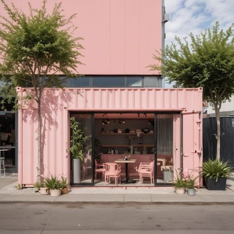 Looking for a stylish café that's affordable and eco-friendly? Try a Shipping Container Café! Compact, trendy, and easy to move. 💼 Learn more 👇 🔗 https://www.samanportable.com/product/shipping-container-cafe/ Coffee Shipping Container, Shipping Container Flower Shop, Prefab Office, Shipping Container Restaurant, Shipping Container Cafe, Container Coffee Shop, Mobile Cafe, Pink Store, Pre Engineered Buildings