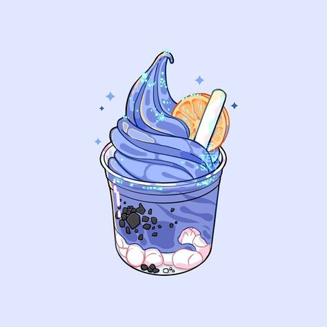 Food Art Painting, 귀여운 음식 그림, Blue Drinks, Cute Food Drawings, Cute Food Art, Super Kawaii, Pretty Animals, Kawaii Food, Soft Serve