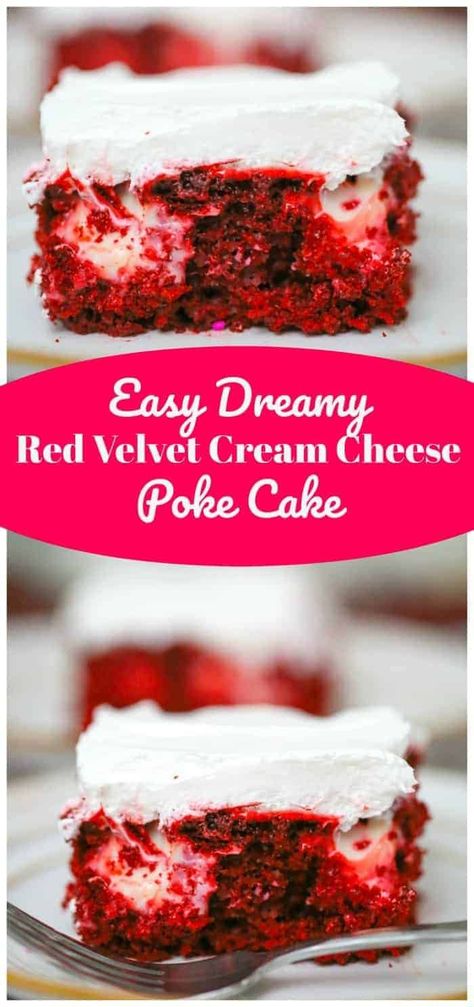 Cream Cheese Poke Cake, Red Velvet Poke Cake, After Dinner Dessert, Velvet Desserts, Easiest Desserts, Regular Cake, Red Velvet Desserts, Hut Ideas, Poke Cake Recipe