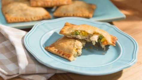 Jeff's portable pot pies can be frozen and reheated in a toaster. Chicken Pot Pie Pockets, Pot Pie Pockets, The Kitchen Recipes, Pie Pockets, Pockets Recipe, Chicken Pot Pies, Refrigerated Pie Crust, Pot Pies Recipes, Pot Pies