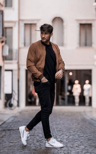 Bomber Jackets for Men | 30+ Ways to Wear a Bomber Jacket Minimalist Men Outfit, Worship Leader Outfit, Brown Jacket Outfit, Mens Winter Fashion Outfits, Mens Casual Outfits Summer, Winter Outfit Ideas, Winter Outfits Men, Jackets Men Fashion, Cool Outfits For Men