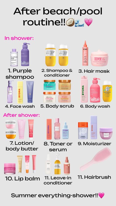 #summer #beach #pool #beachday #poolday #shower #showerroutine #everythingshower After Pool Routine, What To Bring To The Pool For Teens, What To Take To A Pool Party, Summer Shower Routine, What To Bring To The Pool, Summer Must Haves Products, Beach Routine, Summer Amazon Finds, Everything Shower Routine