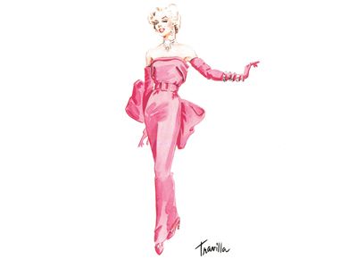 From costume sketch to screen | Herald Scotland Marilyn Monroe Pink Dress, William Travilla, Marilyn Monroe Outfits, Marilyn Monroe Drawing, Marilyn Monroe Wallpaper, Costume Design Sketch, Marilyn Monroe Dress, Fashion Model Sketch, Monroe Dress