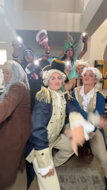 Jackie Barnum | Mentors in Service on Instagram: "OUR FOUNDING FATHER IS GETTING MARRIED!! Time to party like it’s 1776 💍🇺🇸✨ last weekend of independence for @jackiee.barnum!! #bachelorette #bachweekend #bridetobe" Founding Fathers Group Costume, Founding Father Halloween Costume, Boston Tea Party Costume, Founding Fathers Bachelorette Party, Founding Fathers Halloween Costume, Last Night Of Independence Bachelorette, Last Declaration Of Independence Bachelorette, Founding Fathers Costume, Serving Cvnt