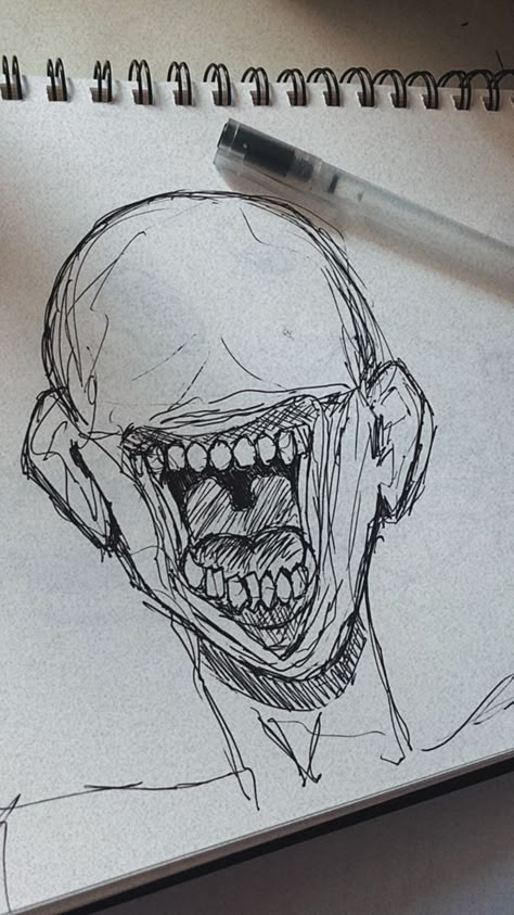 Creepy Mask Drawing, Creepy Ghost Drawing, Creepy Sketches Darkness, Zombie Drawing Reference, Weird Drawing Ideas Sketch, Zombie Drawing Sketch, Weird Drawings Creepy Easy, Creepy Sketch, Zombie Drawing