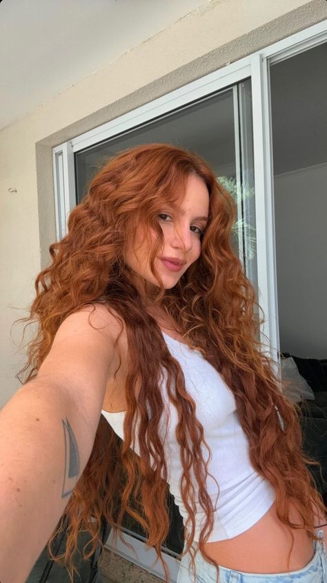 Red Head With Curly Hair, Ginger Permed Hair, Long Curly Auburn Hair, Curly Auburn Hair Naturally, Ginger Vs Copper Hair, Rich Brown Curly Hair, Irish Curly Hair, Long Ginger Hair Aesthetic, Long Hair Curly Cut