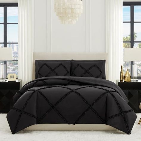 Juicy Couture Diamond Ruffle Reversible Comforter Set, Black - On Sale - Bed Bath & Beyond - 37773342 Ruffle Comforter, Bedding Sets Grey, Reversible Bedding, Twin Comforter Sets, Bedding Comforter, Sham Bedding, Reversible Comforter, Twin Comforter, King Comforter Sets