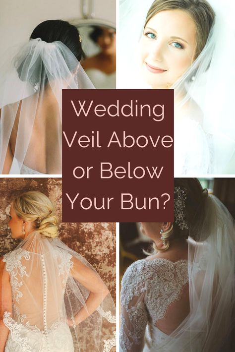 How To Best Wear A Wedding Veil with a Low Updo Bun Hairstyle – One Blushing Bride Custom Wedding Veils Bridal Veil Under Bun, Blusher Veil Updo, Bridal Veils And Headpieces Tiara, Bridal Low Updo With Veil, Elegant Low Bun Wedding With Veil, Wedding Hair Low Updo With Veil, Veil Placement Updo Low Buns, How To Wear Veil Updo, Bridal Wedding Hair Down With Veil