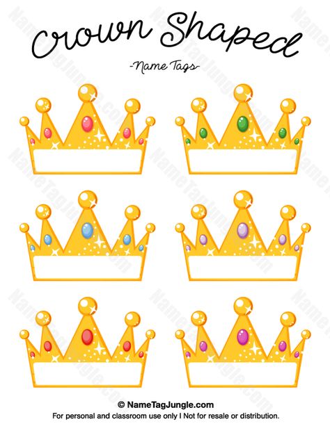 Free printable crown-shaped name tags. The template can also be used for creating items like labels and place cards. Download the PDF at http://nametagjungle.com/name-tag/crown-shaped/ Queen Crown Template Free Printable, Crown Name Tags, Printable Crown, Diy Name Tags, Name Tag Templates, Name Tag Design, Crown Template, Islamic Kids Activities, Tag Templates