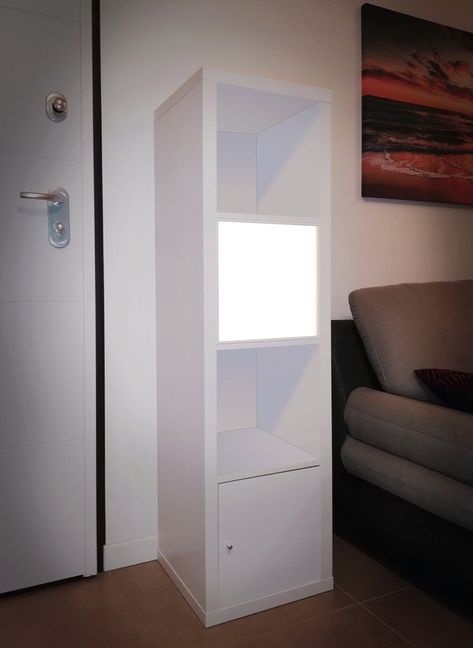 How to add lighting to a KALLAX cube shelf Ikea Floor Lamp, Kallax Shelving, Kallax Shelving Unit, Painting Ikea Furniture, Shelf Lamp, Cube Shelf, Kallax Shelf, Ikea Finds, Easy Ikea Hack