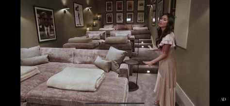 Theater room of singer and artist Nicole Scherzinger Comfy Movie Room, Celebrity Homes Interior, Basement Vibes, Movie Theather, Celebrity Houses Interior, Theatre Rooms, Celebrities Homes, Home Theater Ideas, Movie Home Decor