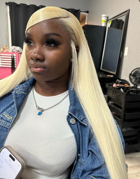 Blond Bussdown, Pink Hair Wigs Black Women, Straight Lace Wig Styles, Blonde Wig Half Up Half Down, Braids With Dyed Hair, 613 On Dark Skin Black Women, Side Part Swoop Frontal Wig, Blonde Frontal Sew In, Birthday Frontal Hairstyles