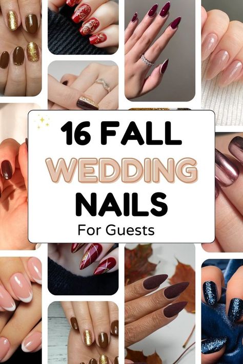 fall wedding nails for guests Acrylic Nails For A Wedding Guest, Nail Polish Ideas For Wedding Guest, Wedding Nails Color, Wedding Guests Nails, November Wedding Guest Nails, Simple Fall Wedding Nails, Fall Wedding Guest Nails Ideas, Holiday Wedding Nails, Sophisticated Fall Nails