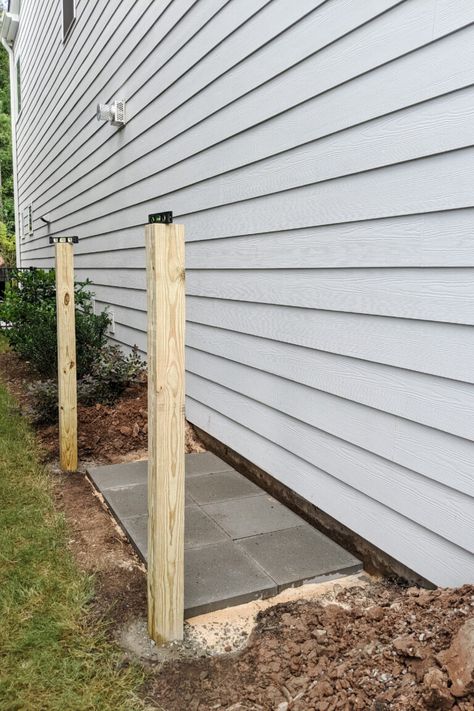 DIY Garbage Can Enclosure - Hide Your Trash Cans Outdoors! - Pine and Poplar Garbage Can Side Of House, Ideas For Trash Cans Outside, Hide Trash Cans Front Yard, Trash Can Disguise Outdoor, Trash Can Shed Outdoor, Outdoor Trash Storage, Hide Garbage Cans Outside Diy, Trash Can Outdoor Hidden, Garbage Can Enclosure Diy