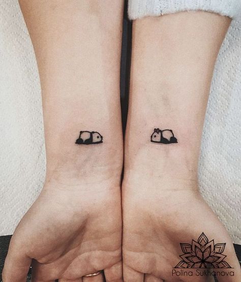 Unique Couple Tattoo Design Ideas With Meaning Matching Panda Tattoos, Tato Geisha, Friend Tattoos Small, Couple Tattoo Ideas, Partner Tattoos, Maching Tattoos, Tato Minimal, Twin Tattoos, Matching Friend Tattoos