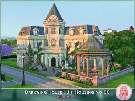 MikkiMur_sims' Darkwing House University Housing No CC Sims 4 University House, Sims 4 Sorority House, Sims 4 University Housing, College Sorority House, Sims 4 University, Sims 4 College, Fantasy Builds, Fantasy Buildings, The Sims 4 Lots