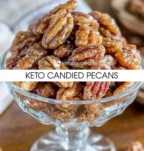 Keto Candied Pecans Recipe Keto Payday Candy Bars, Keto Pecans Candied, Keto Pecans, Keto Candied Pecans, Candy Pecans, Candied Pecans For Salad, Keto Easy Recipes, Cottage Cheese Desserts, Candied Pecans Recipe