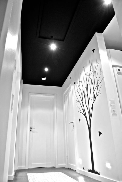 Hobby Room Design, Clean Interior Design, White Living Room Decor, Narrow Rooms, Black And White Living Room, Narrow Hallway Decorating, Bungalow Renovation, Creative Wall Decor, Ceiling Light Design