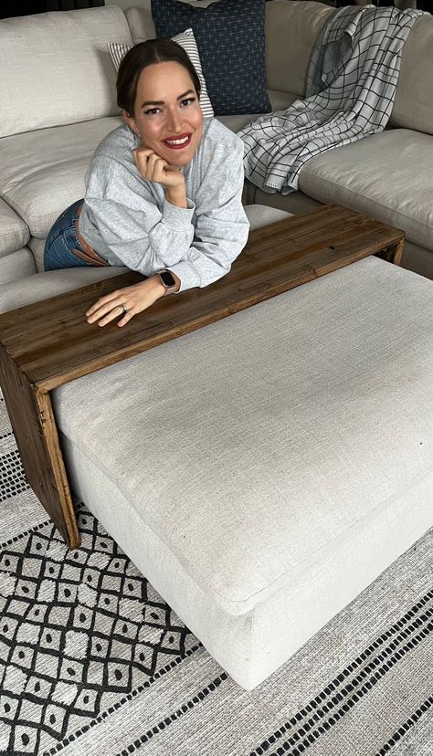 DIY Ottoman Table -Tutorial Table Top For Ottoman, Coffee Table And Ottoman In Same Room, Upholstering An Ottoman, Diy Square Ottoman, Waterfall Ottoman Table Diy, How To Style Ottoman, Diy Ottoman Table Top, Diy Over Ottoman Table, Table Over Ottomans Diy