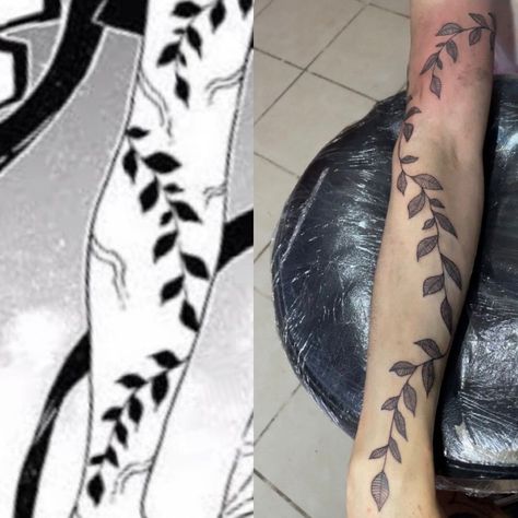 Daki Demon Slayer Tattoo Ideas, Nezuko Arm Tattoo, Demon Slayer Spine Tattoo, Demon Slayer Dragon Tattoo, Anime Tattoos Back, Nezuko Vine Tattoo Ideas, Demon Slayer Tattoo Matching, Nezuko Leg Tattoo, Minimalist Demon Slayer Tattoo