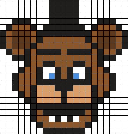 Freddy FNAF 21 X 22 Perler Bead Pattern | Bead Sprites | Characters Fuse Bead Patterns Freddy Drawings Easy, Easy Pixel Pattern, Pixel Fnaf Characters, Fnaf Fuse Beads, Perler Anime Pattern, Pixel Art Pattern Characters, Pixel Art Pattern For Crochet, Pixel Art Pattern Fnaf, Fnaf Beads Pattern