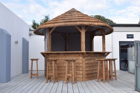 Wooden Tiki Bar Gazebo Bar, Wooden Garden Gazebo, Tiki Bars, Outdoor Patio Bar, Wooden Gazebo, Tiki Hut, Luxury Garden, Garden Gazebo, Round Bar