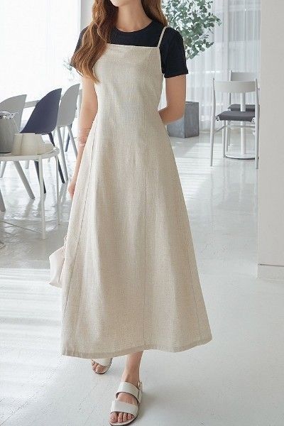 Korean Fashion Long Dress, Cotan Dress Idea, Korean Dress Casual Summer, Korean Dresses Casual, Korean Fashion Dress Casual Outfit Women, Korean Dress Outfit Casual, Korean Cute Dress Outfit, Korean Dress Ideas, Korean Dress Style