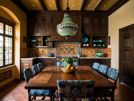 These 84 Mediterranean Kitchens Will Envy Your Guests! Modern Mediterranean Kitchen, Mediterranean Kitchens, Moravian Star Light, Mediterranean Kitchen Design, Mediterranean Kitchen, Mediterranean Home Decor, Mediterranean Design, Hand Painted Tiles, Terracotta Tiles