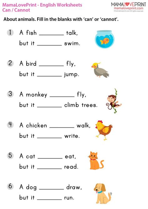 MamaLovePrint . Grade 1 English Worksheets . Basic Grammar (Can, Cannot) PDF Free Download Second Class English Worksheet, Basic English For Kids, Class 1 English, Free English Worksheets, Worksheets For Grade 1, Teaching Worksheets, Worksheets For Class 1, Materi Bahasa Inggris, Modal Verbs