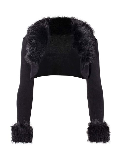 Fuzzy Trim Open Front Crop TopI discovered amazing products on SHEIN.com, come check them out! Open Front Crop Top, Long Sleeve Knitted Top, Black Fur Coat, Crop Top Y2k, Front Crop Top, Top Crop, Knitted Top, Fabric Collars, Long Sleeve Knit Tops