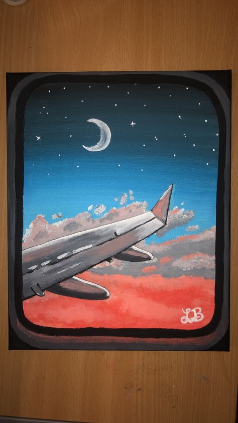 Airplane window, sunset above the clouds Airplane Aesthetic, Airplane Painting, Airplane Window, Airplane Art, Hippie Painting, Travel Painting, Cute Canvas Paintings, Classic Vehicles, Canvas Painting Designs