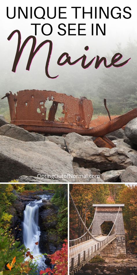 If you're taking a family vacation or quiet romantic weekend getaway to Maine, we put together an epic travel list of things to do in Maine that are more off the beaten path and unique. A perfect list of places to visit in the Summer, Fall, Winter or Spring. From state parks and waterfalls to shipwrecks and rocky islands off the mainland. Don't forget Stephen King's house if you're a fan! Plus so much more! Put Maine on your travel destination bucket list! Things To Do In Maine, Maine Road Trip, Visit Maine, New England Road Trip, Road Trip Places, East Coast Travel, East Coast Road Trip, Maine Vacation, Maine Travel