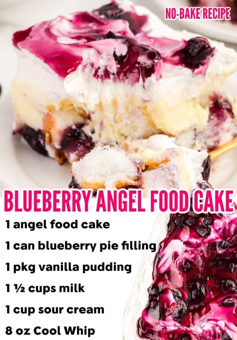 Blueberry Angel Food Cake, Blueberry Desserts Recipes, Angel Food Cake Desserts, Blueberry Desserts, Easy Blueberry, Light Desserts, Dessert Cake Recipes, Bake Dessert, Blueberry Recipes