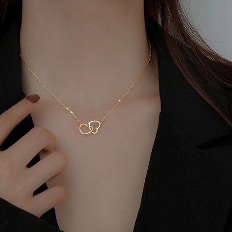 Chain Type: O-chain Material: Metal Metals Type: Stainless steel Shapepattern: Heart Double Circle Necklace, Heart Model, Heart Choker Necklace, Wholesale Necklaces, Double Heart Necklace, Crystal Heart Pendant, Casual Chique, Trendy Necklace, Heart Choker