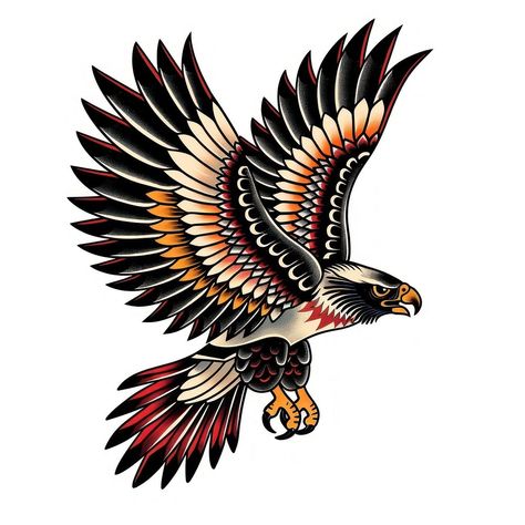 Trad Eagle Tattoo, Red Tailed Hawk Tattoo, Traditional Vulture Tattoo, Eagle Tattoo Arm, Traditional Tattoo Illustration, Traditional Bird Tattoo, Vulture Tattoo, Traditional Tattoo Animals, Traditional Eagle Tattoo