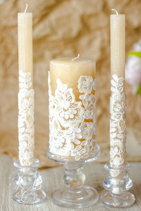 Proclaim your love with amazing unity candles! A candle lit wedding is sure to impress your guests while staying under budget! Rustic Unity Candle, Vintage Rustic Wedding Decor, Candle Lit Wedding, Tafel Decor, Wedding Unity Candles, Unity Candle Sets, Wedding Unity, Unity Candle, Vintage Wedding Decorations