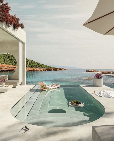 The Project. on Twitter: "Oh to live inside Paul Milinski’s Ibiza dreamscape.… " Modern Architects, Casa Exterior, Modern Outdoor Furniture, Summer Inspiration, Modern Outdoor, Pool Designs, Elle Decor, Geometric Patterns, Exterior Design